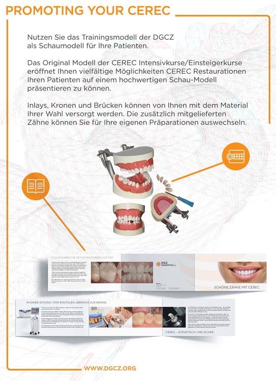 Bestellung CEREC Patientenflyer und CEREC Dentalmodell